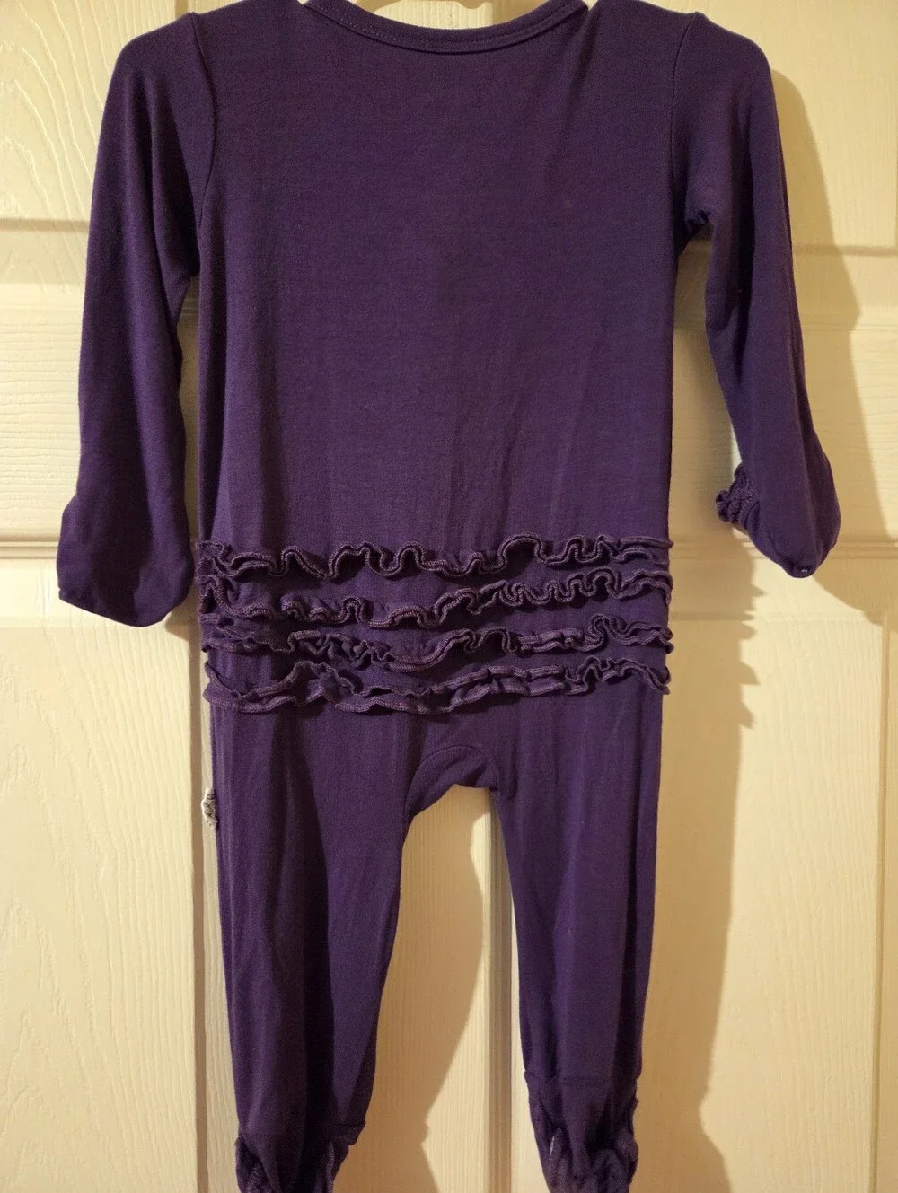 Girls Purple Ruffle-Trim Footie One-Piece Bamboo Sleeper